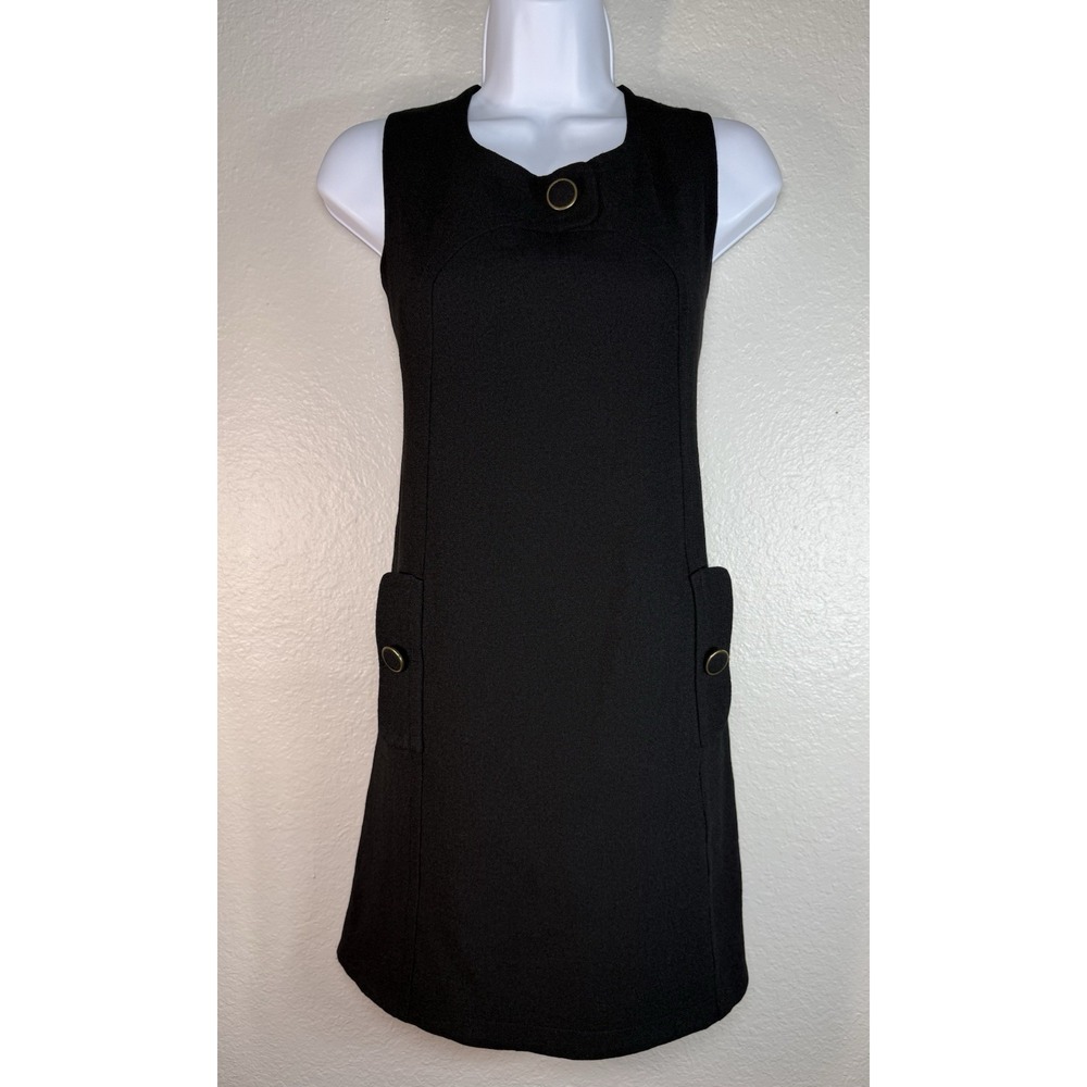 Jade Melody Tam Sleeveless Black Dress Gold Button Accents Size M 60s-inspired